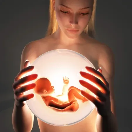 Illustration for a blog post about emergency contraception – a woman holding a glowing sphere with a baby inside.